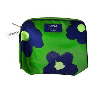 NWT Clinique x Kate Spade Green Navy Makeup Bag Zipper Pouch Spring Summer